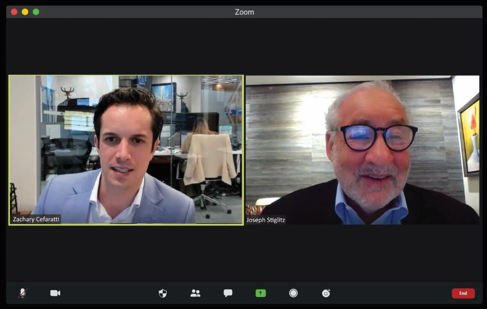 Zachary Cefaratti and Joseph Stiglitz, Nobel Prize Laureaute Webinar.